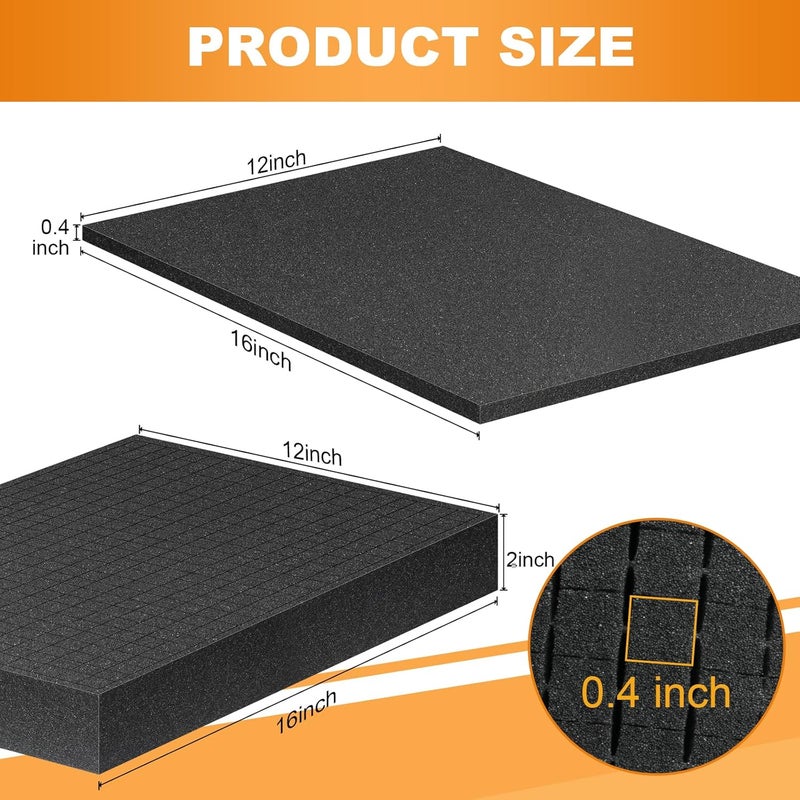 Eunice 4Pcs 16 x 12 x 0.4 Inch Polyurethane Foam Sheets & 4Pcs 16 x 12 x 2 Inch Cuttable Foam Inserts for Cases, Packing Foam Pads for Tool Box, Camera Storage and Crafts - Image 2